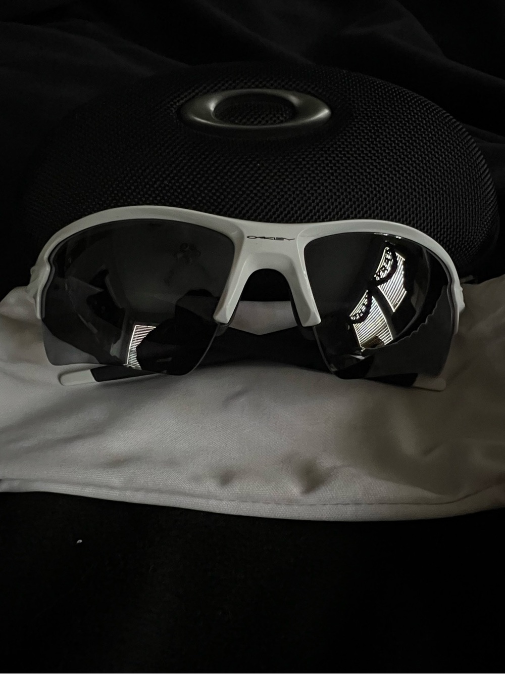 Oakley White Frame Sunglasses with Black Lenses